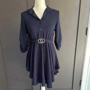 APRICOT Navy Blue Mini Dress with Gold Accent (Made in Italy)